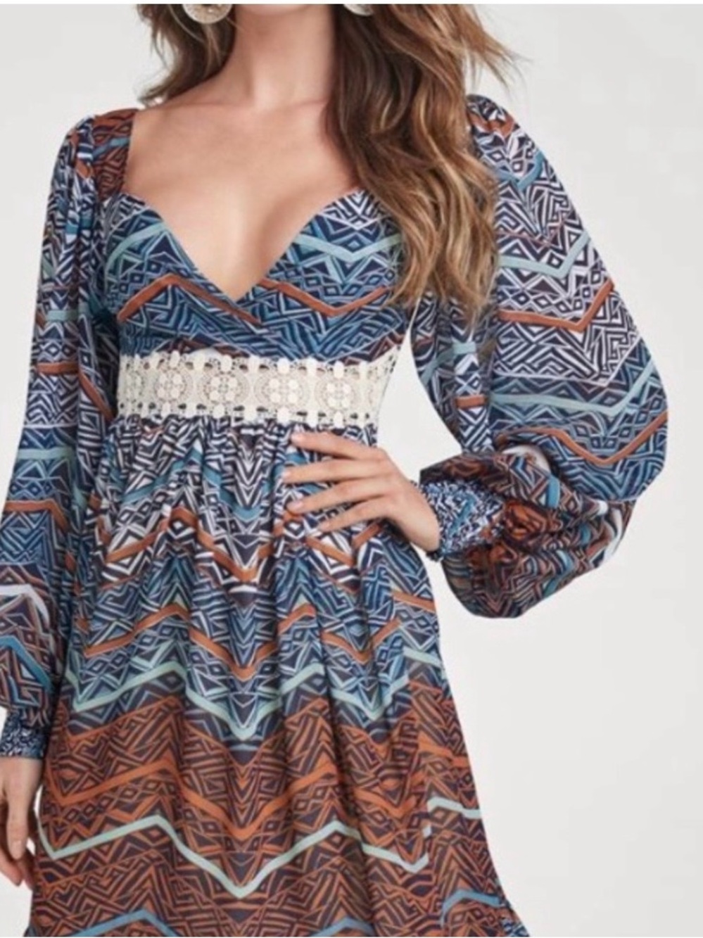VENUS Boho Maxi Dress w/ Crochet Waistband, Ties in Back, Size 6, NWOT